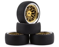 Yeah Racing Spec D Pre-Mounted Drift Tires w/LS Mesh Wheels (Chrome/Gold) (4)