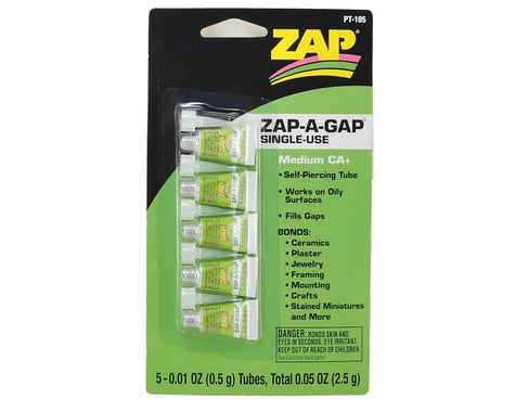 Zap Adhesives Zap-a-Gap CA+ Single Use Tubes .01oz (5) PAAPT105