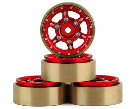 Samix SCX24 Aluminum & Brass Adjustable Offset 1.0" Beadlock Wheels (Red) (4)