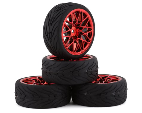 Yeah Racing Spec T Pre-Mounted On-Road Touring Tires w/LS Wheels (Red) (4)