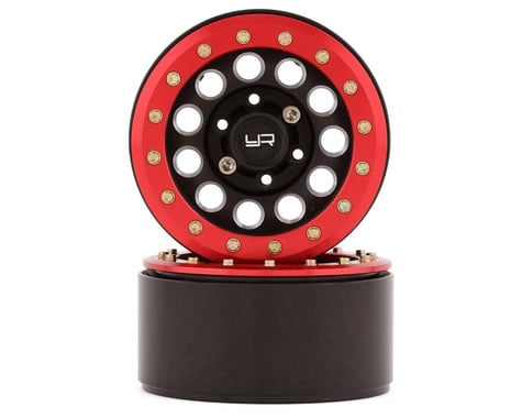 Yeah Racing 1.9" Aluminum F-RG Beadlock Wheels w/12mm Hex (Black/Red) (2)