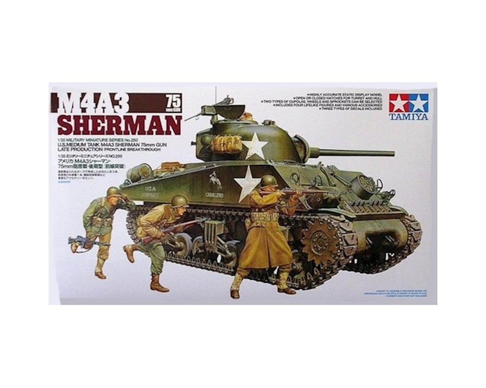 TAMIYA 35250 M4A3 Sherman Tank w/75mm Gun & 3 figs 1:35 Military Model Kit 