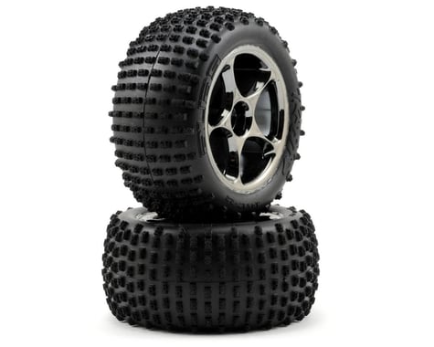 Traxxas 2.2 Tracer Tires & Wheels Assembled (2), Black tires and chrome wheels. TRA2470A