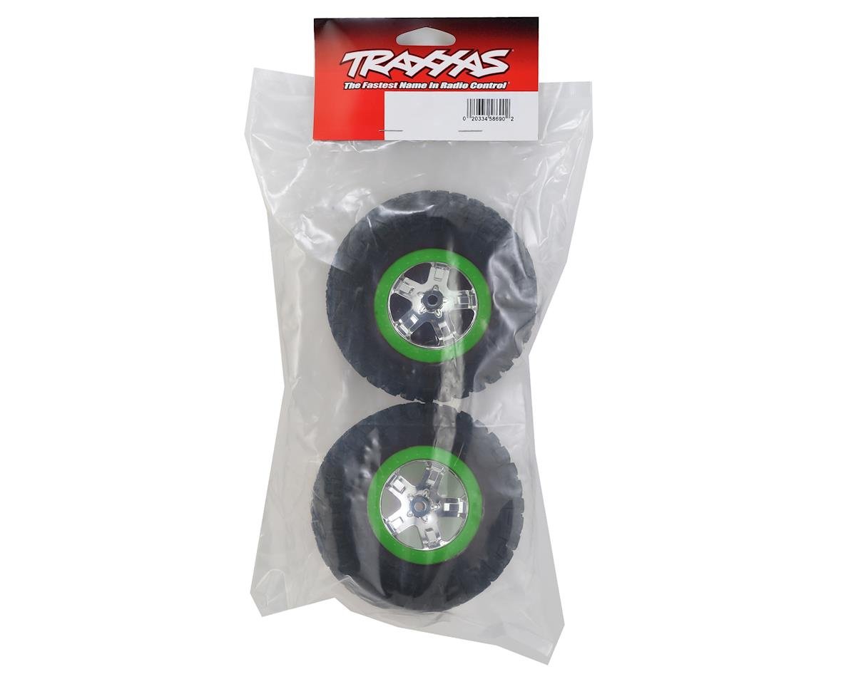 2 Grn Beadlock Traxxas Tires & SCT Wheels :4WDFR/R,2WD R TRA6876